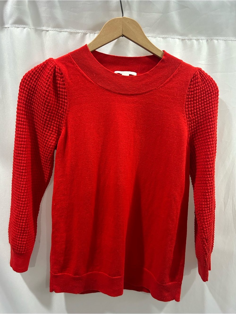 COS Red waffle Textured-Sleeve Crewneck Sweater Wool Blend EUC Minimalist